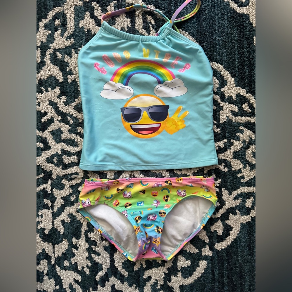Kids Swim Set with Emoji and Rainbow Design - Size Small (6/6X)